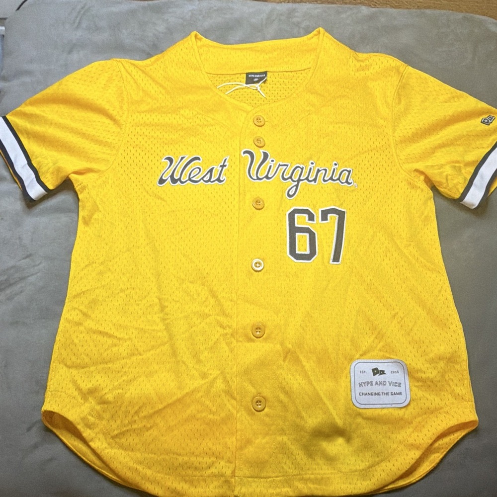 Hype And Vice West Virginia Baseball Jersey #67 Gold Sz Medium